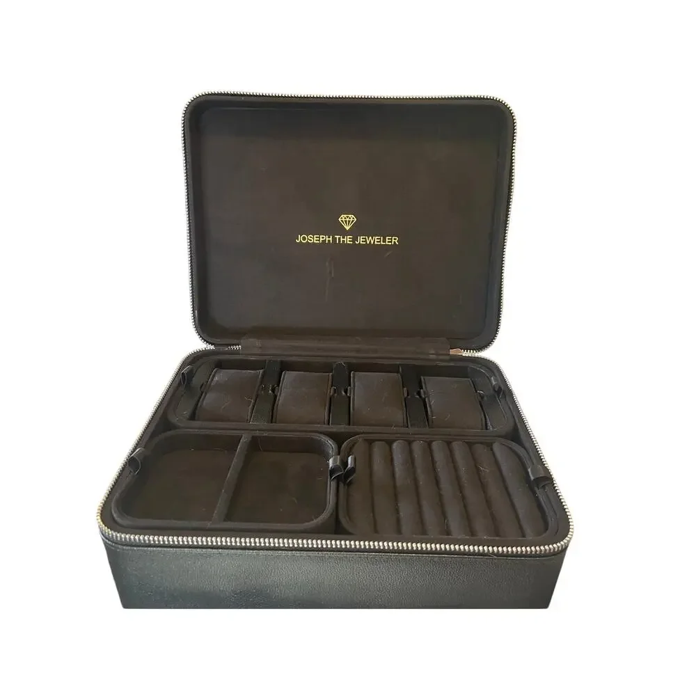 Quiet Luxury Black Quilted Jewelry Watch Travel Storage Case Organizer Elegant